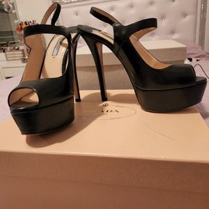 Prada Peep Toe Platform Slingback Sandals 